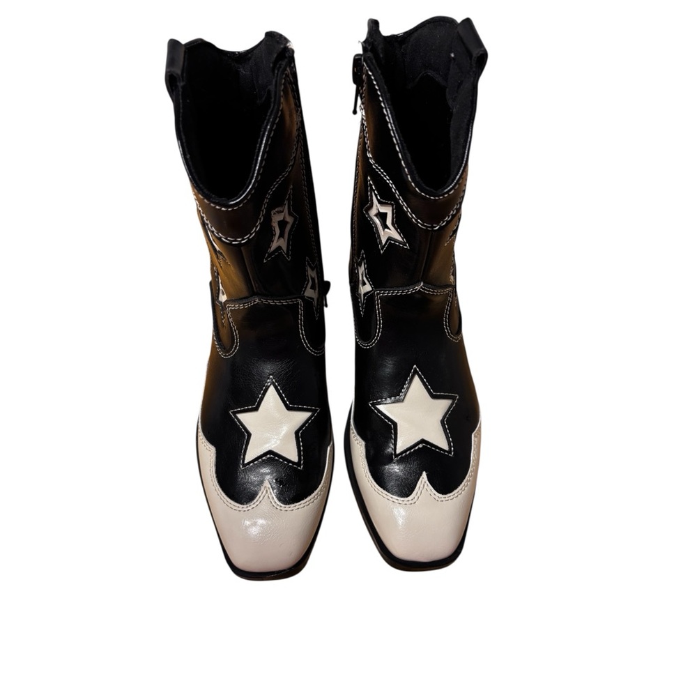 Zara Kids Black Cowgirl Boots Size 2.5 White Star Western Boots Girls - Picture 3 of 6